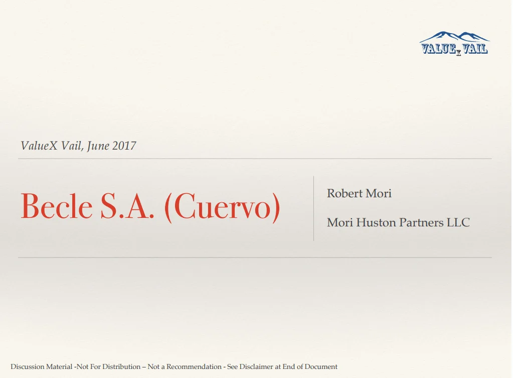 Mori – Becle S.A. (Cuervo) - ValueXVail 2017